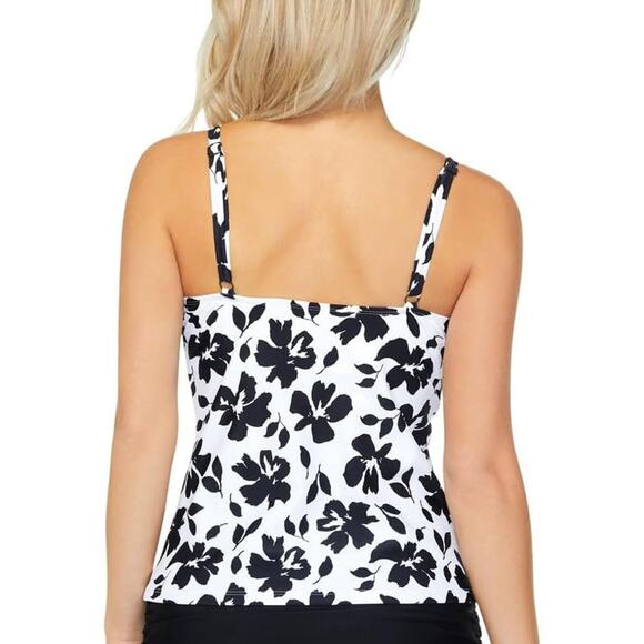 Island Escape Women White Floral Print Gemini Push-Up Swim Tankini Top Size US 8 - Picture 2 of 2